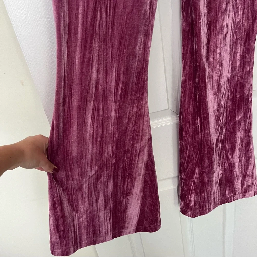 Velvet Ruched Pink Wide Leg Flares - Picture 5 of 5